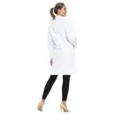 Wholesale women's white lab coat with long sleeves paired with black leggings and beige heels