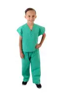 Wholesale children's green scrub set with v-neck top and drawstring pants