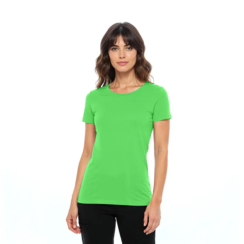 Wholesale women's short sleeve t-shirt in bright green with crew neckline