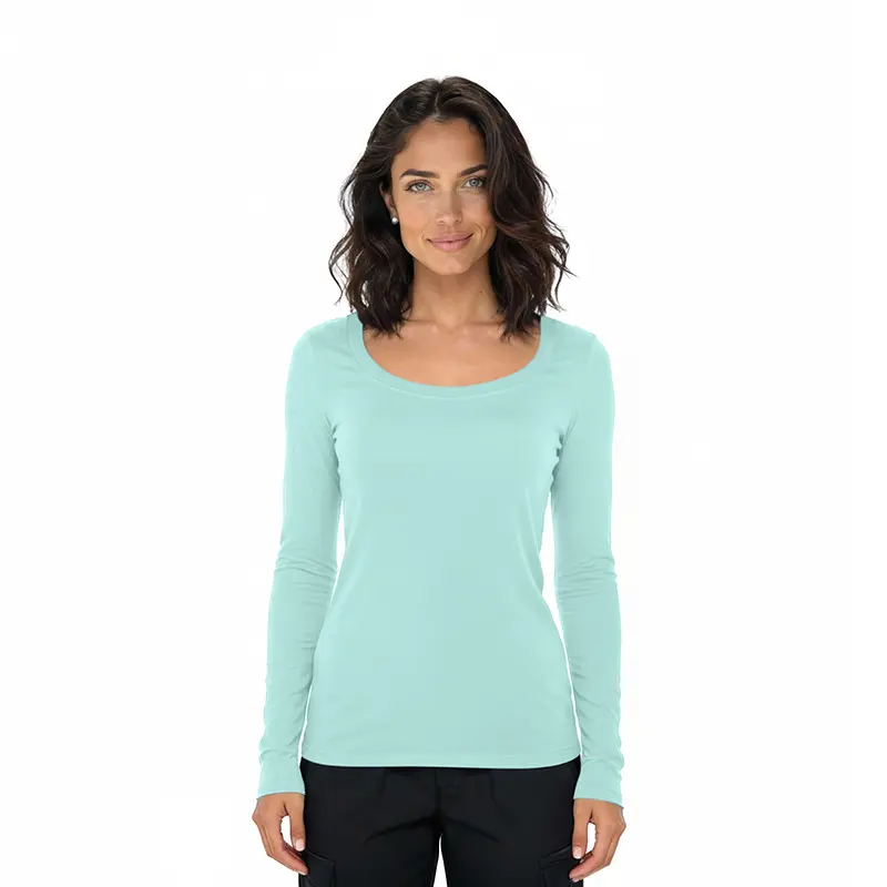 Wholesale women's mint green long sleeve scoop neck t-shirt