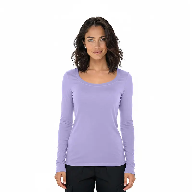 Wholesale women's long-sleeve lavender scoop neck t-shirt