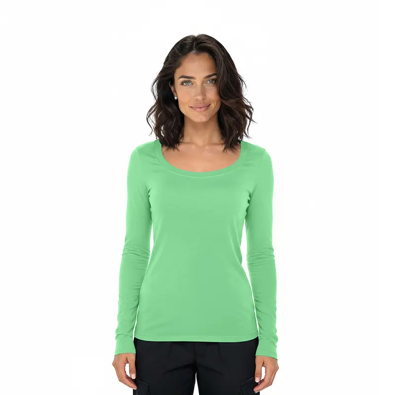 Wholesale women's long sleeve green crew neck t-shirt