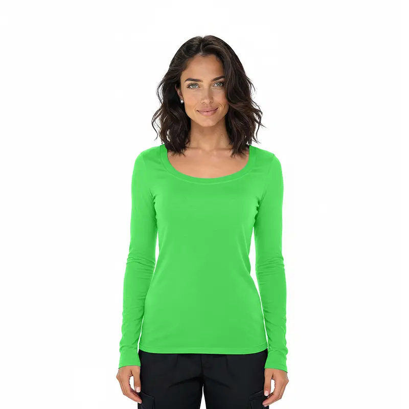 Wholesale women's long sleeve bright green crew neck t-shirt