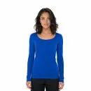 Wholesale women's blue long sleeve scoop neck t-shirt