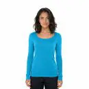 Wholesale women's long-sleeve blue scoop neck t-shirt