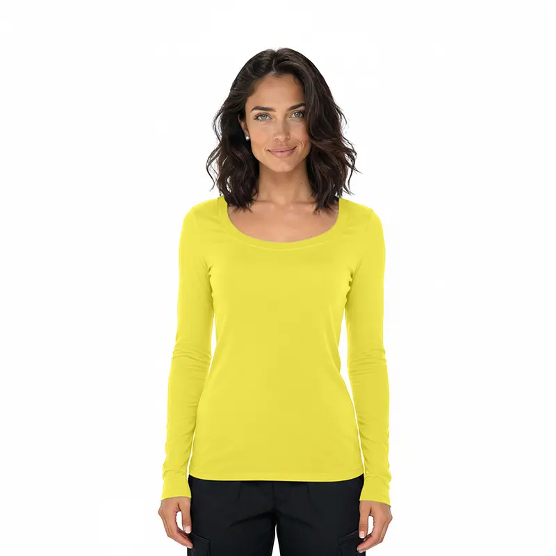 Wholesale women's yellow long-sleeve scoop neck t-shirt
