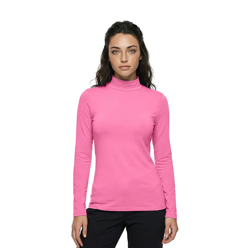 Wholesale women's pink turtleneck long sleeve fitted top