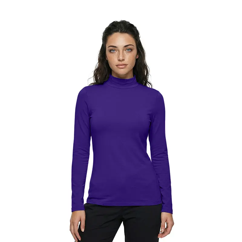 Wholesale women's purple turtleneck long sleeve fitted top