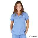 Wholesale women's ceil blue short-sleeve wrap scrub top with front pockets