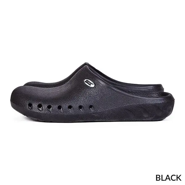 Wholesale black slide clog with ventilation holes and textured sole design