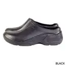 Wholesale black slip-on clog shoe with cushioned sole and leather upper