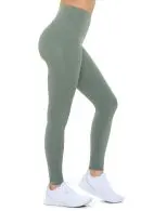 Wholesale sage green high-waisted leggings with side pockets and seaming detail