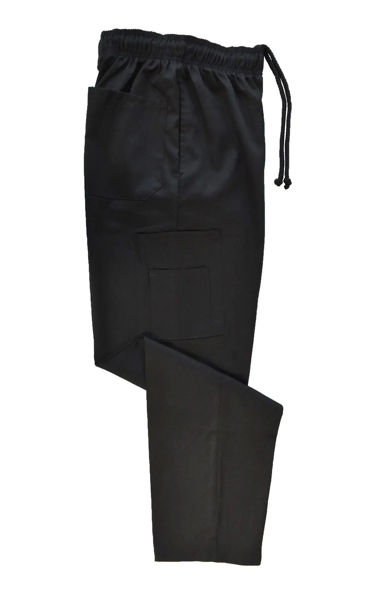 Wholesale black men's cargo pants with drawstring waist and multiple pockets