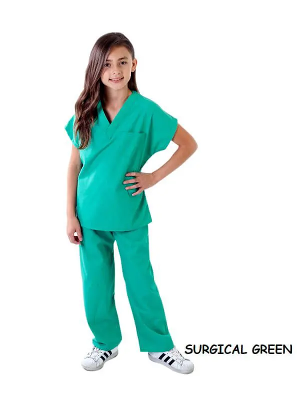 Wholesale children's surgical green scrubs set with short-sleeve top and pants