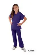 Wholesale girls' purple v-neck scrub top and pants set