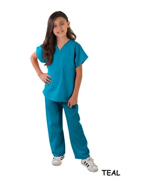 Wholesale children's teal scrub set with short-sleeve top and pants