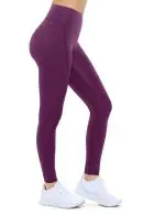 Wholesale women's purple high-waist leggings with side pockets and curved seaming detail