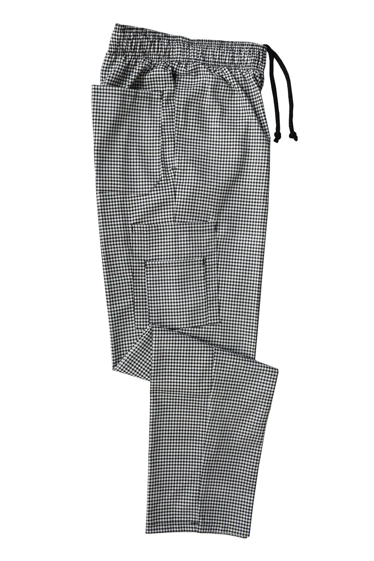 Wholesale men's black and white gingham check pajama pants with drawstring waist