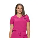 Wholesale women's hot pink v-neck scrub top with short sleeves and front pocket