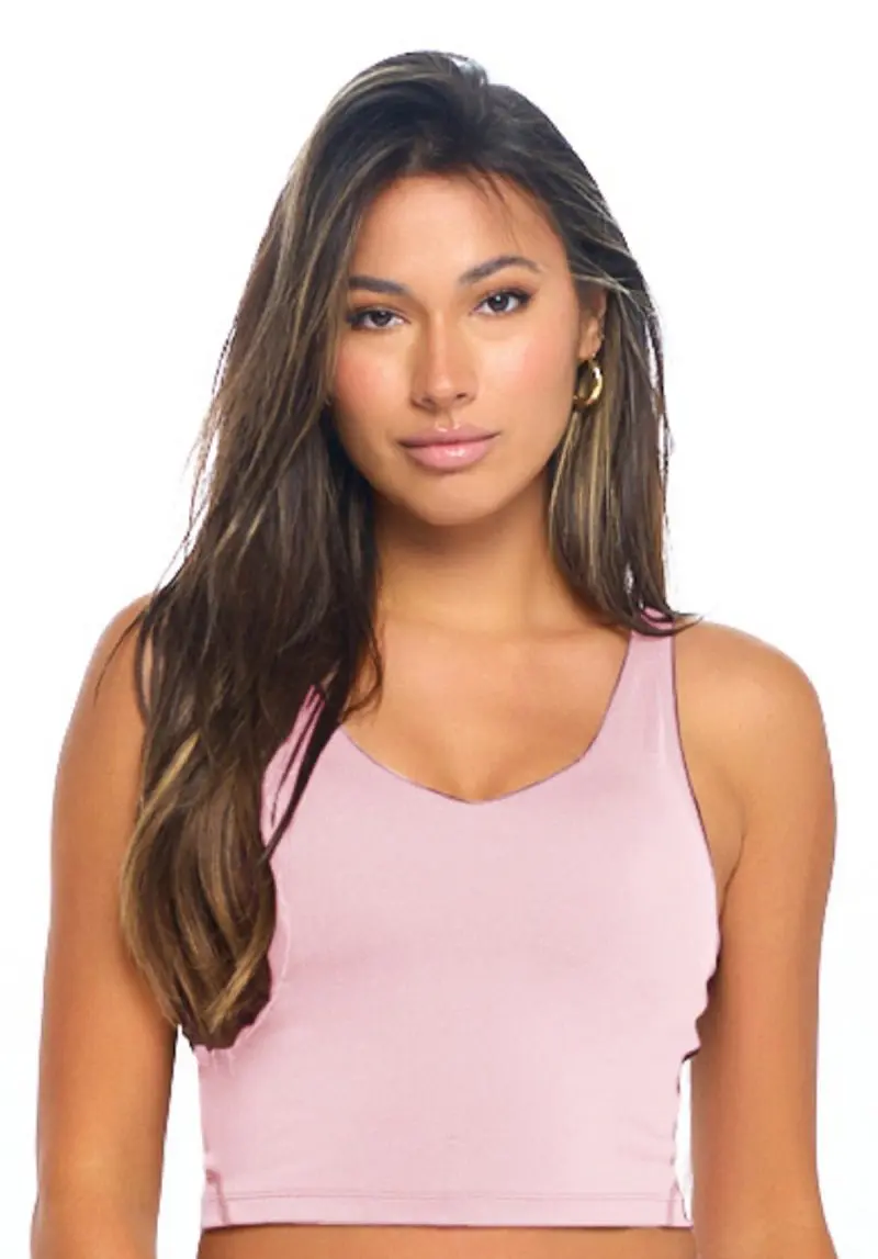 Wholesale women's pink sleeveless v-neck tank top with gold hoop earrings