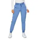 Wholesale women's blue jogger pants with cargo pockets and drawstring waist