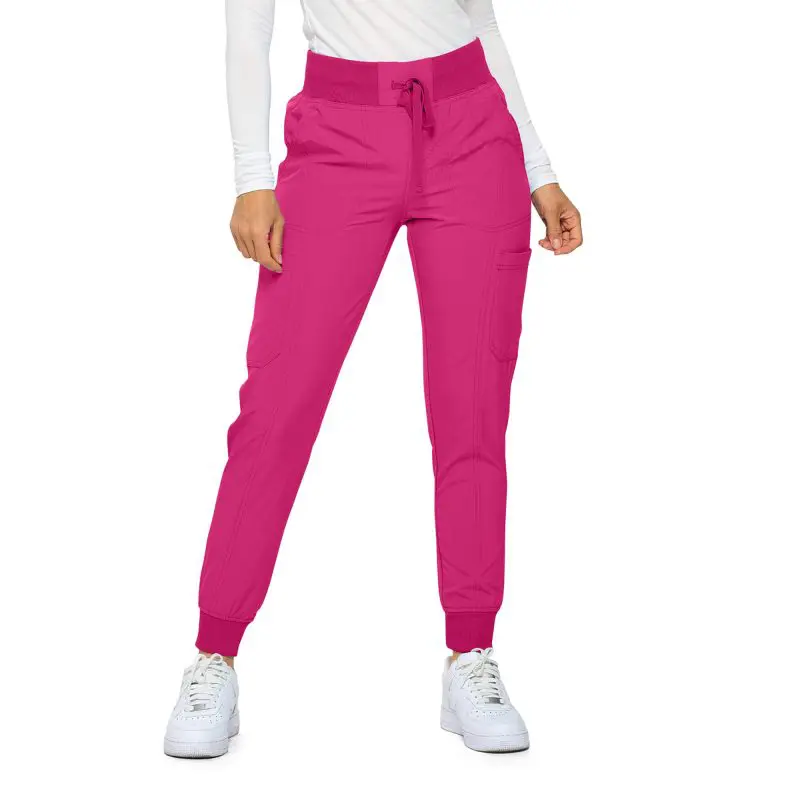 Wholesale women's hot pink cargo joggers with drawstring waist and white sneakers