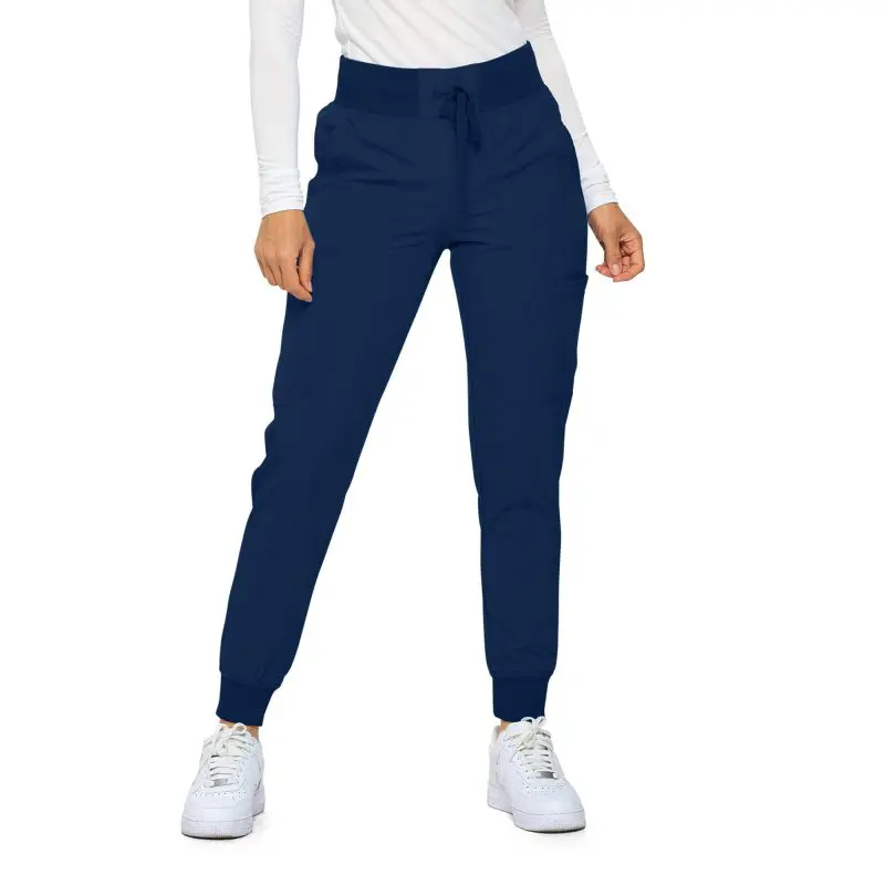 Wholesale women's navy joggers with drawstring waist and tapered ankles