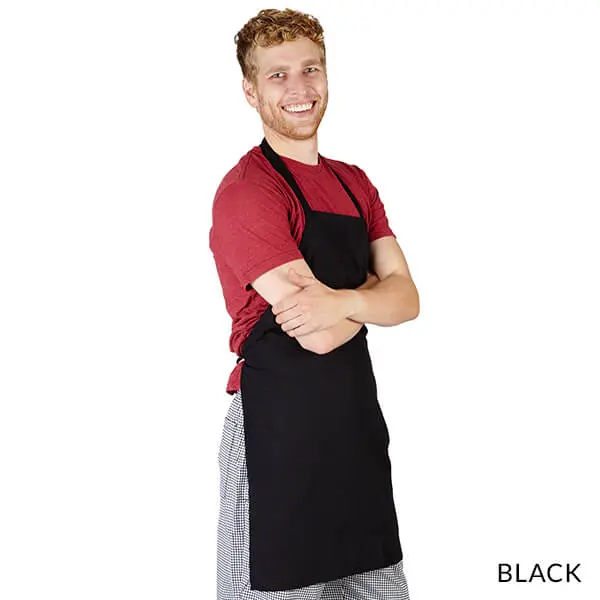 Wholesale men's black bib apron with adjustable neck strap and front pocket