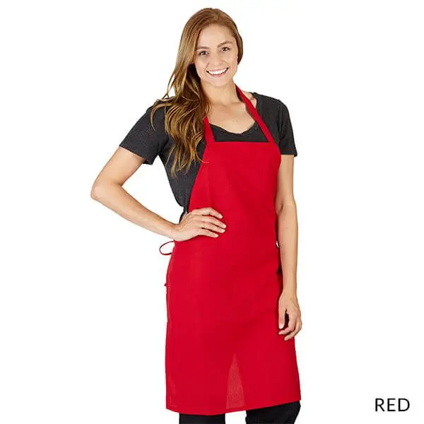 Wholesale red apron with adjustable neck strap and front pocket