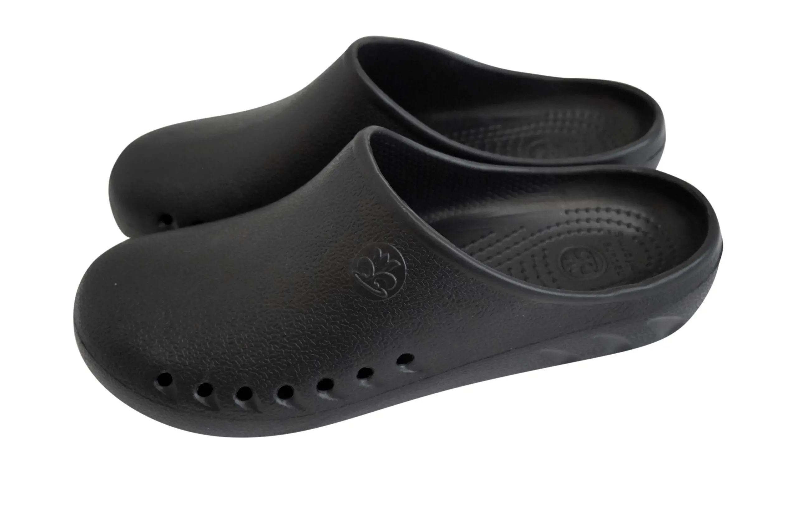 Wholesale black clogs with ventilation holes and textured footbed lining