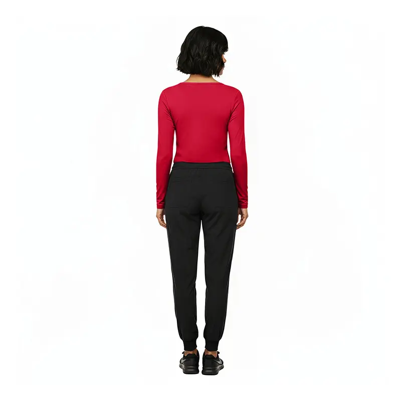 Wholesale women's red long sleeve crop top and black jogger pants set