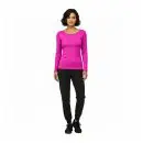 Wholesale women's magenta long-sleeve crew neck top paired with black jogger pants and black lace-up shoes