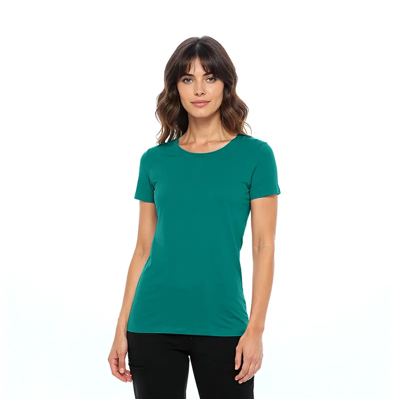 Wholesale women's teal short-sleeve crew neck t-shirt