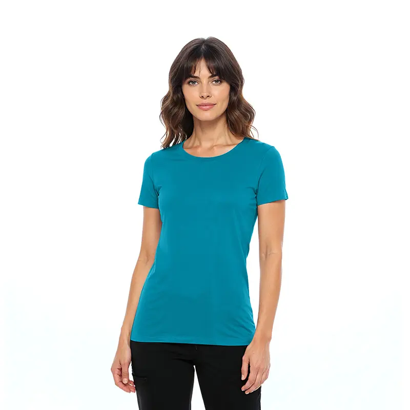 Wholesale women's teal short-sleeve crewneck t-shirt