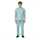 Wholesale men's seafoam scrub set with v-neck top and cargo pants with multiple pockets