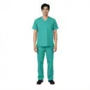 Wholesale men's teal scrub set with v-neck top and cargo pants with pockets