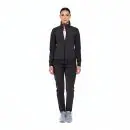 Wholesale women's black zip-up jacket and matching pants athletic set with white undershirt