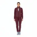 Wholesale women's burgundy zip-up track jacket and matching tapered pants set with white sneakers
