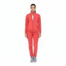 Wholesale women's coral zip-up jacket and jogger pants set with white undershirt and gray sneakers