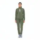 Wholesale women's olive green zip-up tracksuit with matching jogger pants and white sneakers