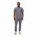 Wholesale men's gray scrubs set with v-neck top and jogger pants