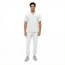 Wholesale men's white v-neck scrub top with chest pocket and matching white pants with cargo pocket