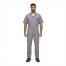 Wholesale men's gray short-sleeve coverall with chest pocket and front zipper closure