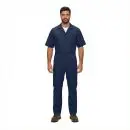 Wholesale men's navy short-sleeve coverall with chest pocket and brown work boots