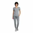 Wholesale women's gray v-neck short sleeve t-shirt and matching jogger pants set