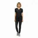 Wholesale women's black v-neck scrub top and jogger pants set with drawstring waist