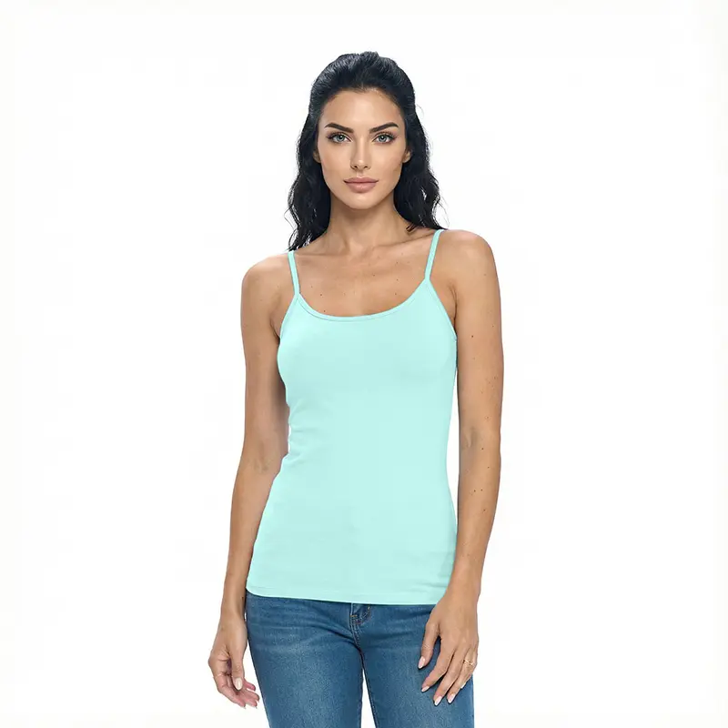Wholesale women's mint green camisole tank top with thin straps and scoop neckline