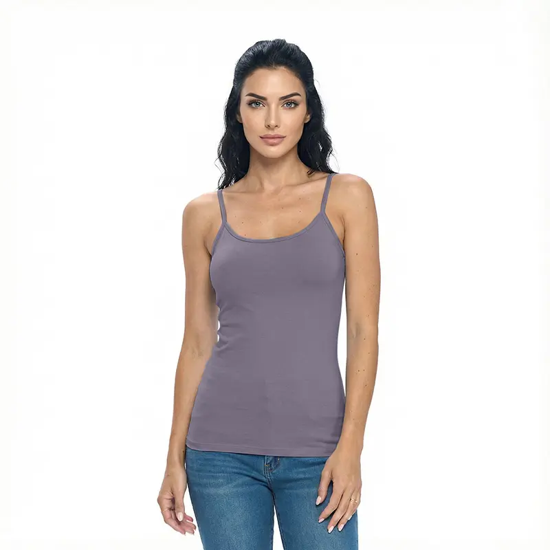 Wholesale women's gray camisole tank top with adjustable straps and scoop neckline