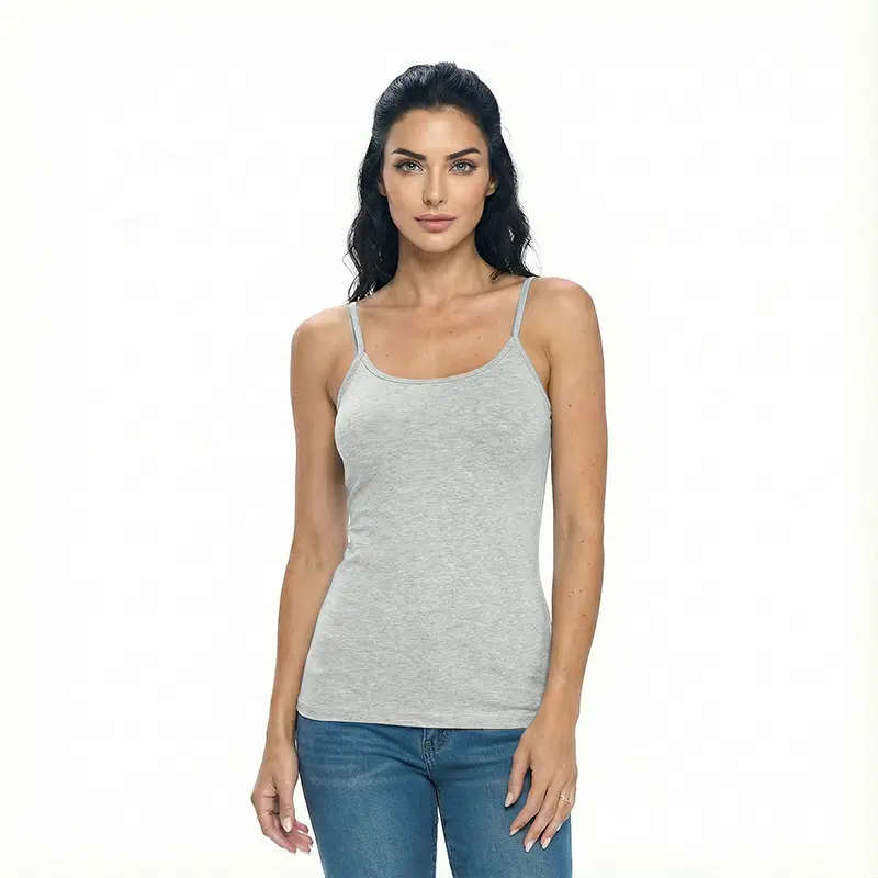 Wholesale women's gray heather camisole tank top with thin straps and scoop neckline