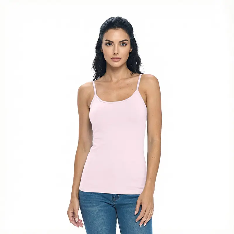 Wholesale women's pink camisole tank top with thin straps and scoop neckline